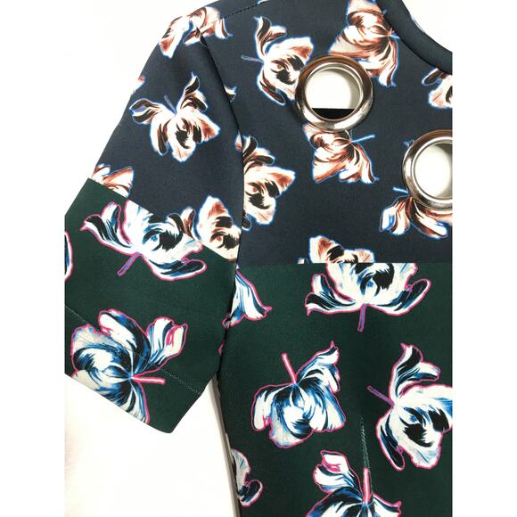 Yigal Azrouel Scuba Knit Floral Midi Dress Grommets Flattering Women's 2 - Picture 7 of 14